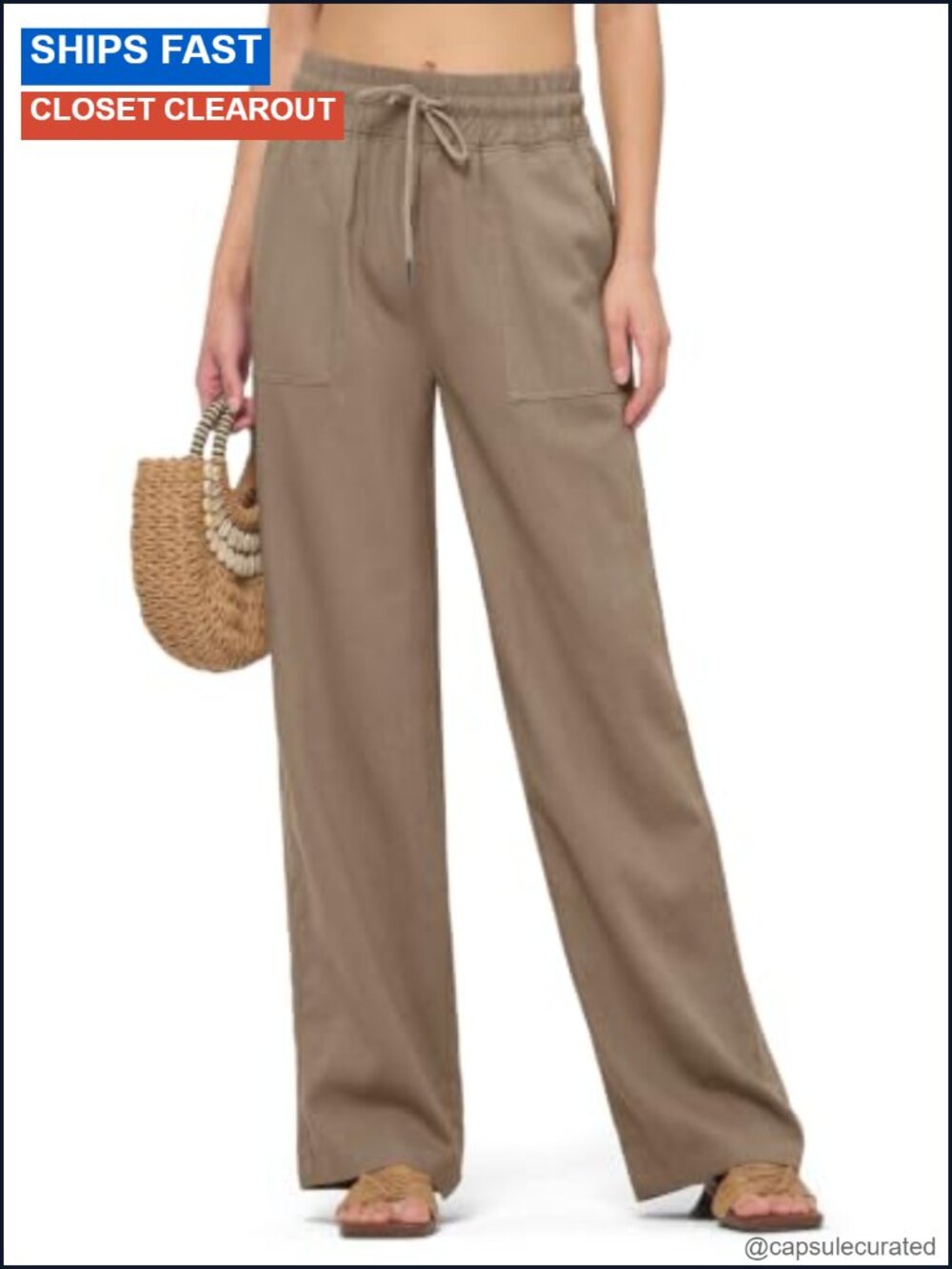 Wide Leg Linen Pants Womens Elastic Waist Palazzo Trousers 33 Inseam
